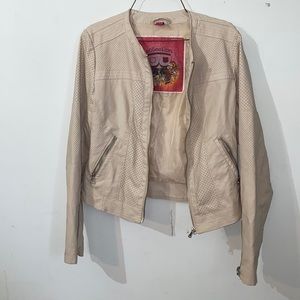 BERNARDO COLLECTION LUXURY FOUX LEATHER CREAM MOTO JACKET BIKER BABE SEXY ZIPPER